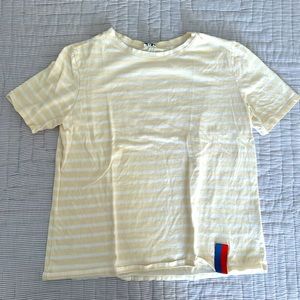Kule t shirt, pale yellow/cream and white stripes, size small